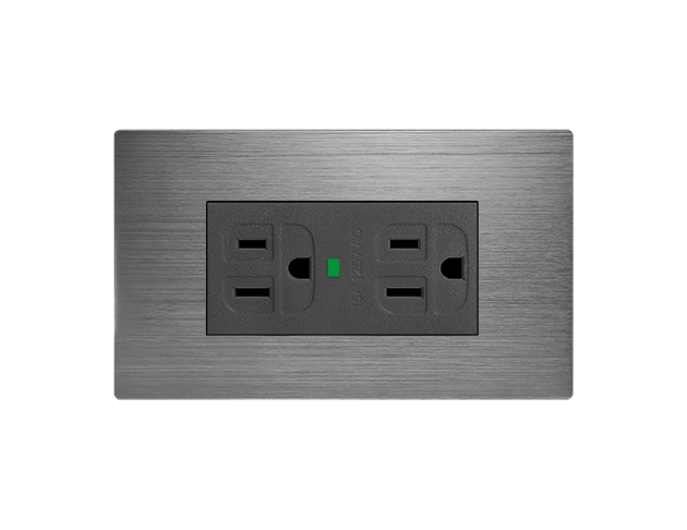 摩登灰LED接地雙插座 1