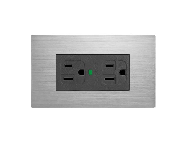 摩登銀LED接地雙插座 1