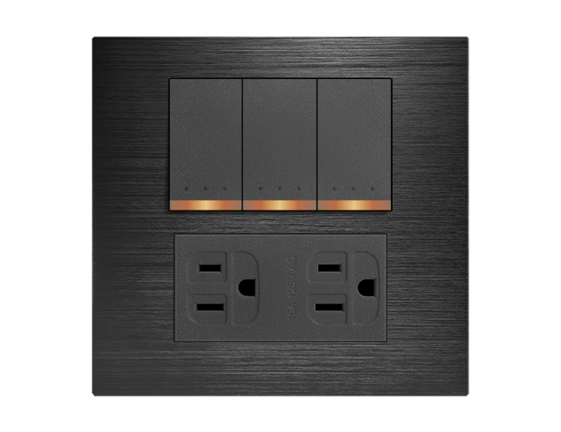 摩登黑三開關一接地雙插座 1