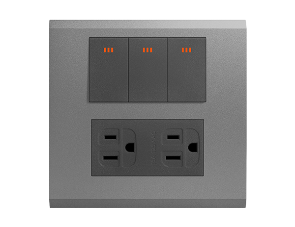 烤漆款三開關一接地雙插座