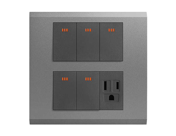 烤漆款五開關一接地插座